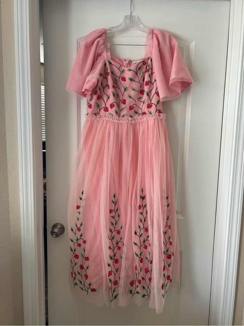 Pink Floral Embroidered Tulle Dress